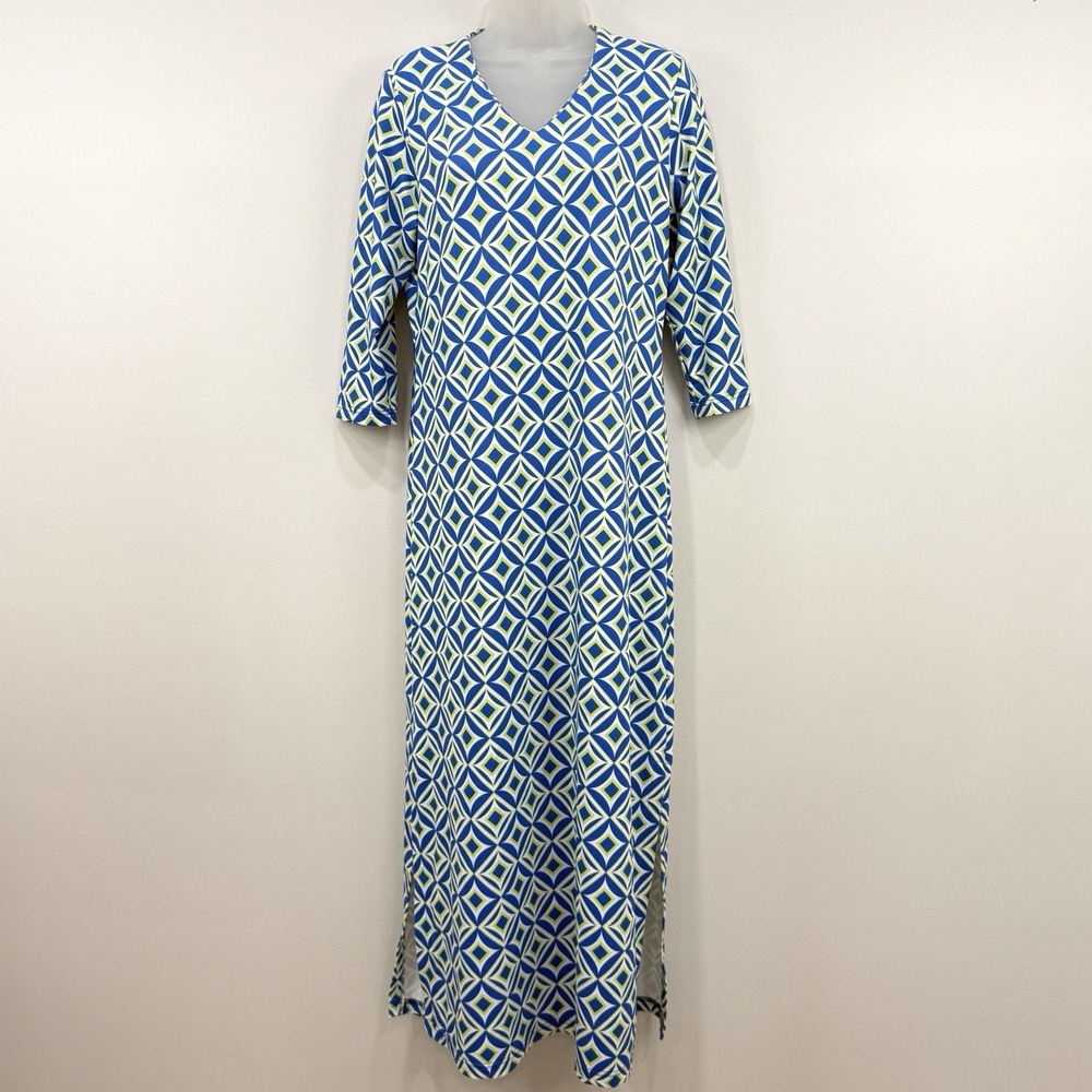 Lulu B Maxi Dress Womens S Geometric UPF 50+ Preppy Resort Beachy Vacation